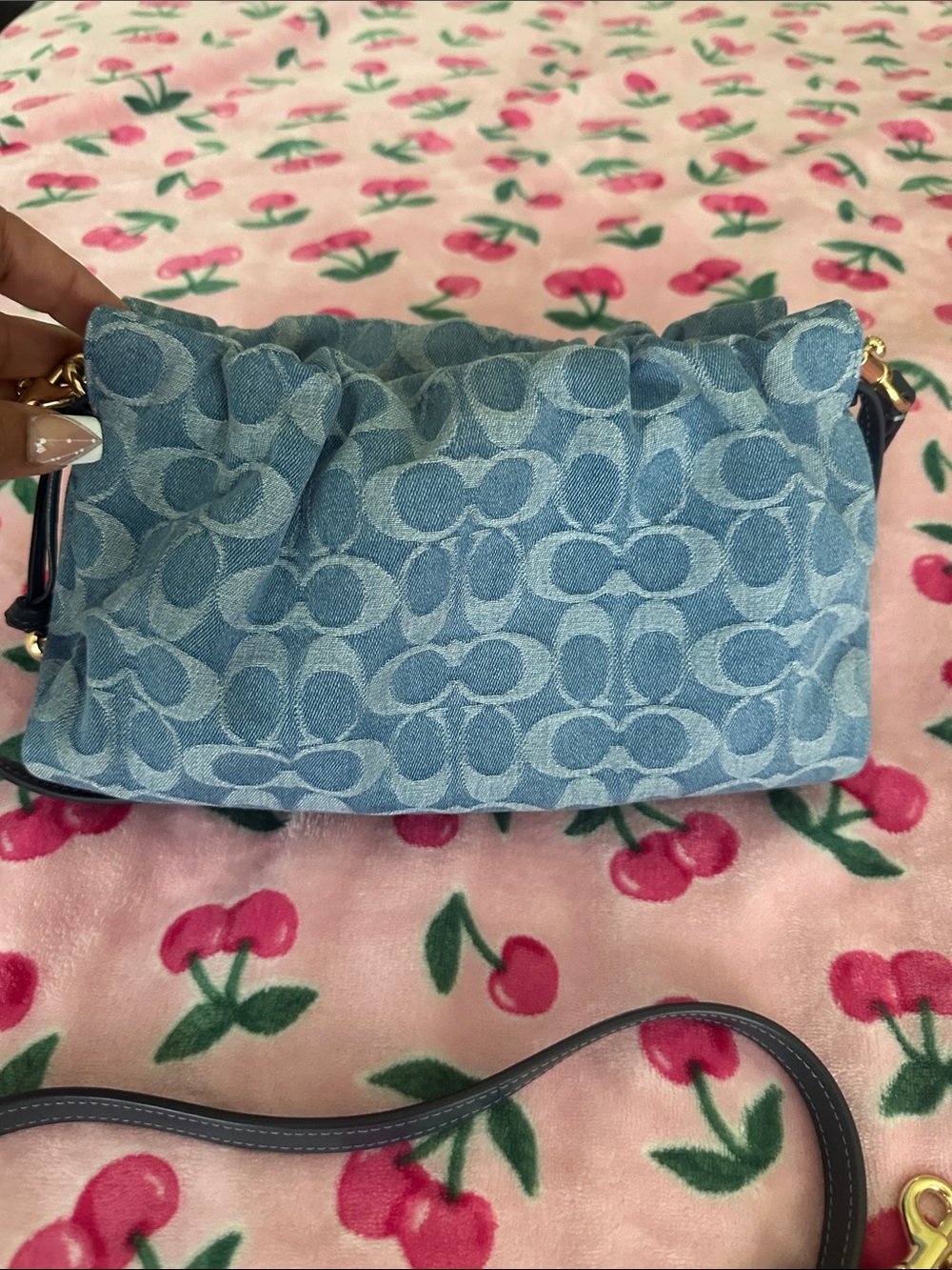 Coach Light Blue Denim Signature Ruched Shoulder Bag - Picture 7 of 11